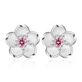 Beautiful Pink purple zircon flower small earrings for ladies