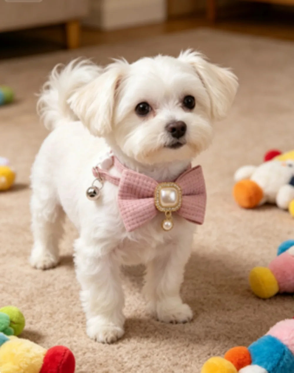Pet collar retro pearl pendant pet puppy collar cute bow bell dog neck ring