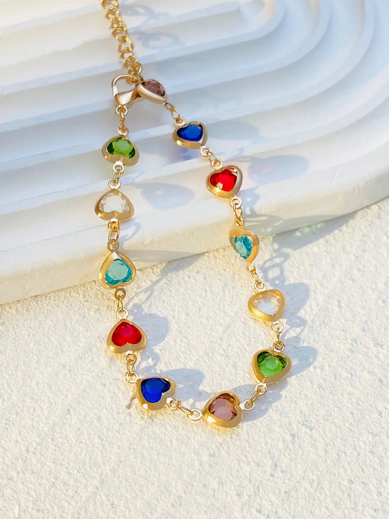 Colorful Shiny Cubic Heart Design Elegant Bracelet
