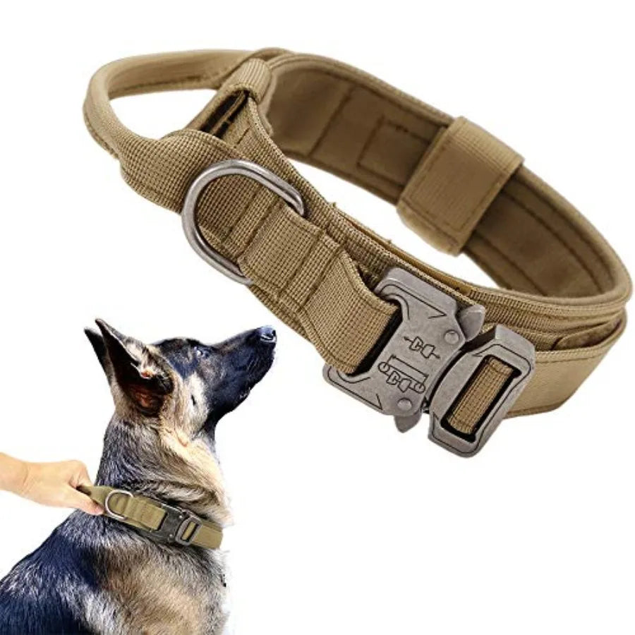 Tactical Dog Collar Adjustable Military Nylon Dog Collar with Control Handle and Heavy Duty Metal Buckle