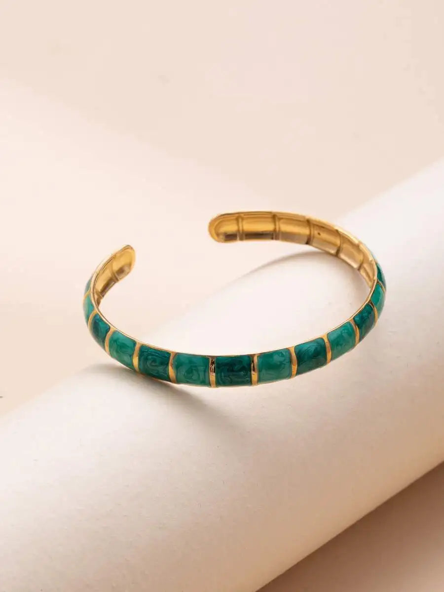 Fashion Stainless Steel Baroque Style Colorful Open Bangle Bracelet