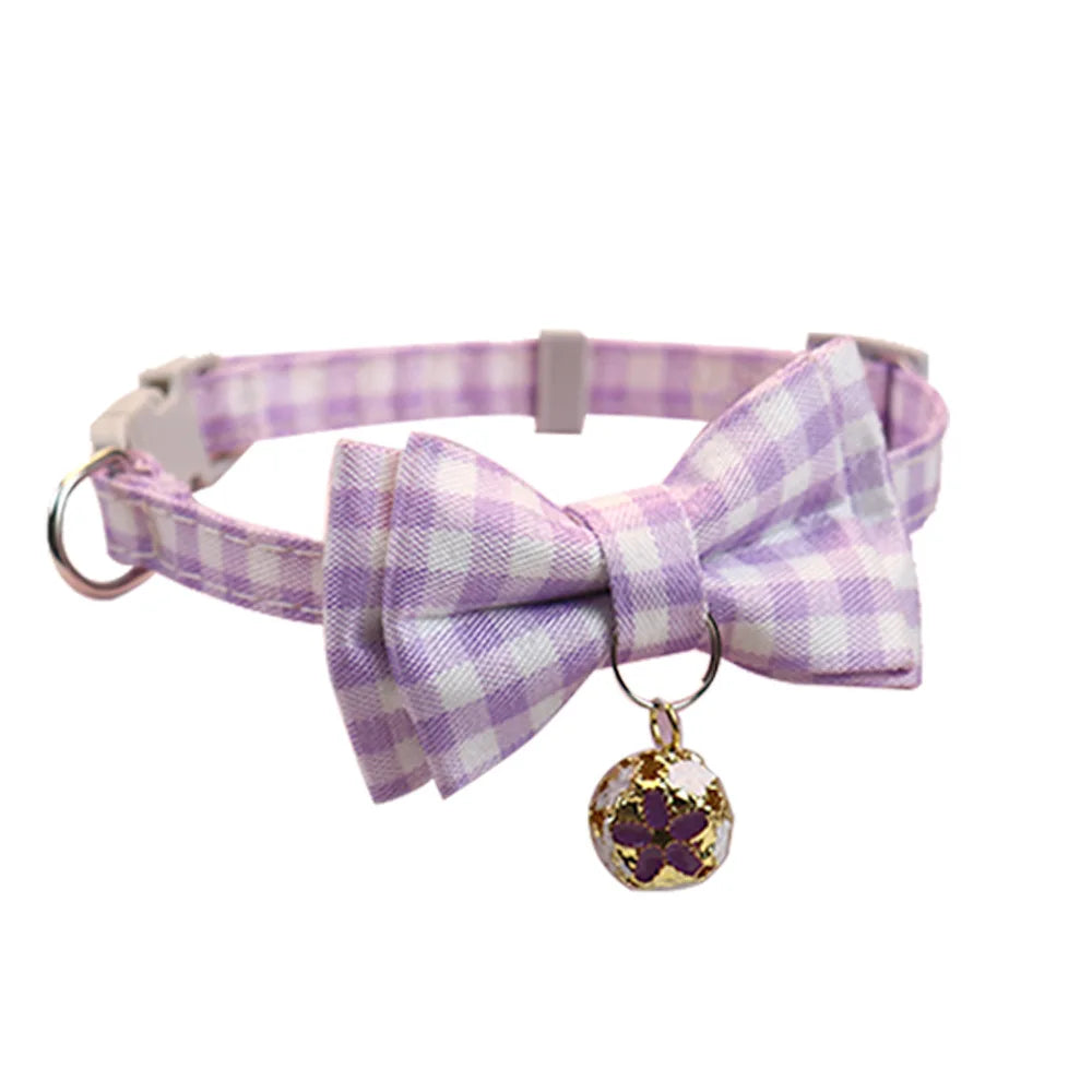 Beautiful pet collar cat dog bow plaid bell collar floral colored