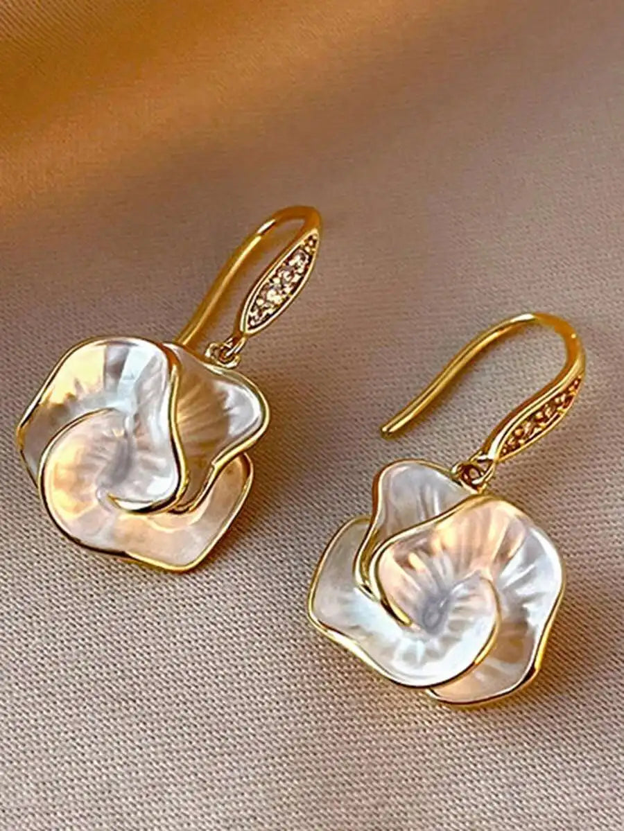 Floral Design Cubic Zirconia Drop Earrings For Women