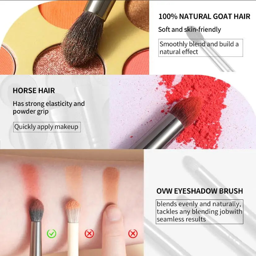 2/6 pcs Makeup Eye Shadow Brush Set Goat Hair Tool Ultra Soft Make Up Brush