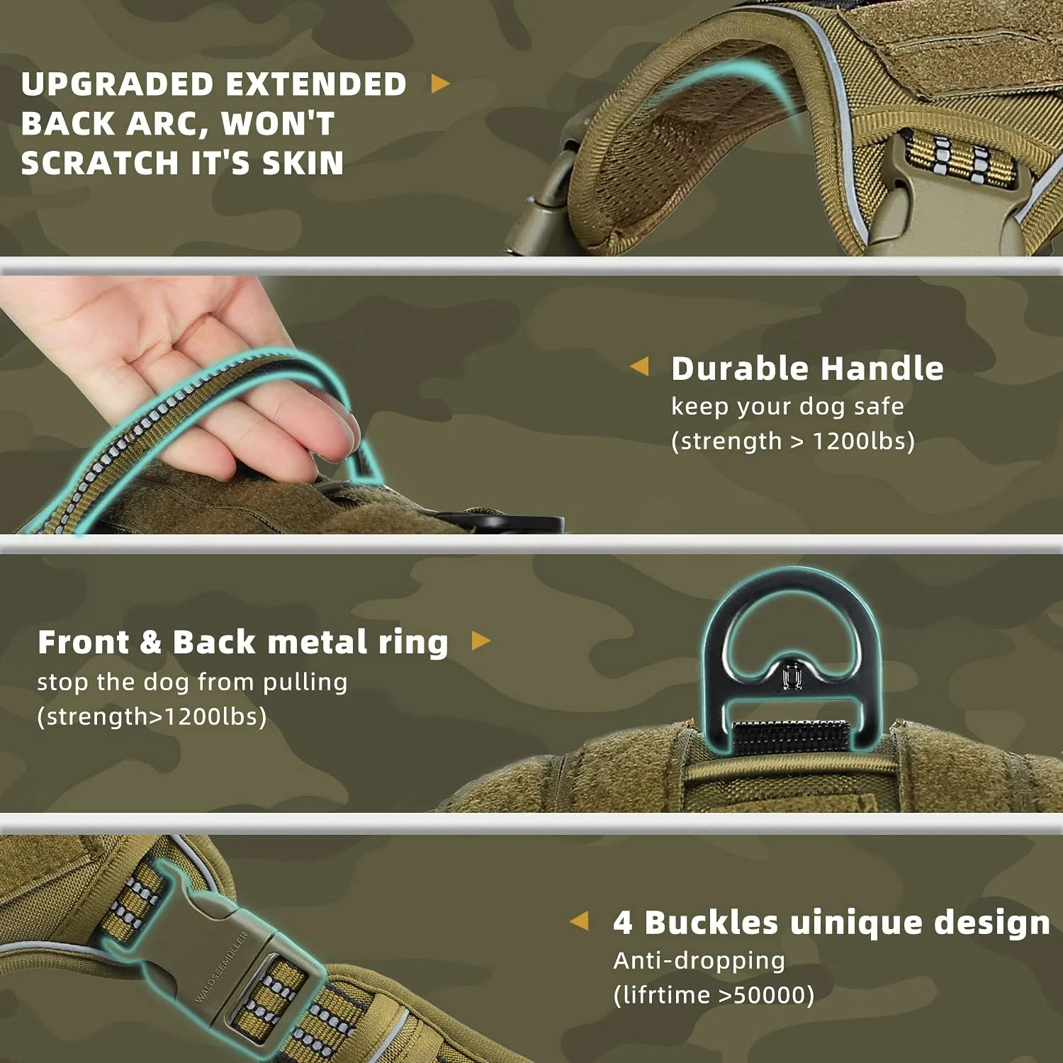 Dog Harness, No Pull Dog Harness, Adjustable Breathable MOLLE Dog Vest Harness for Medium Large Dog Reflective