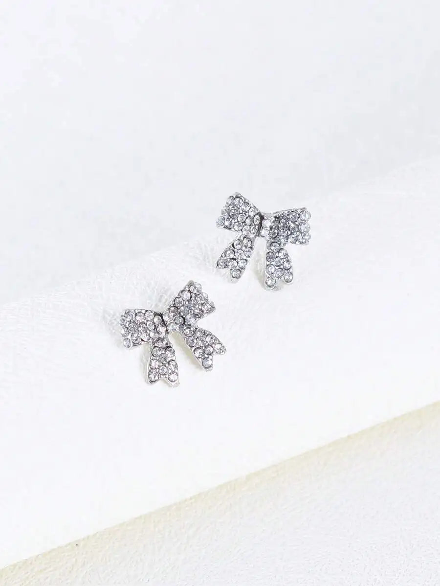 Rhinestone Bow Stud Earrings For Women
