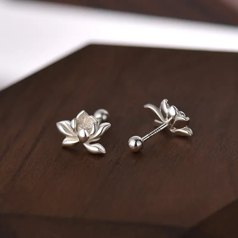 Cute 925 Sterling Silver Lotu Flower Stud Earrings Vintage Tassel Flower Earrings for Women