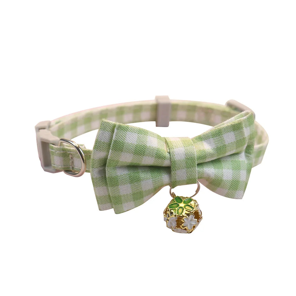 Beautiful pet collar cat dog bow plaid bell collar floral colored