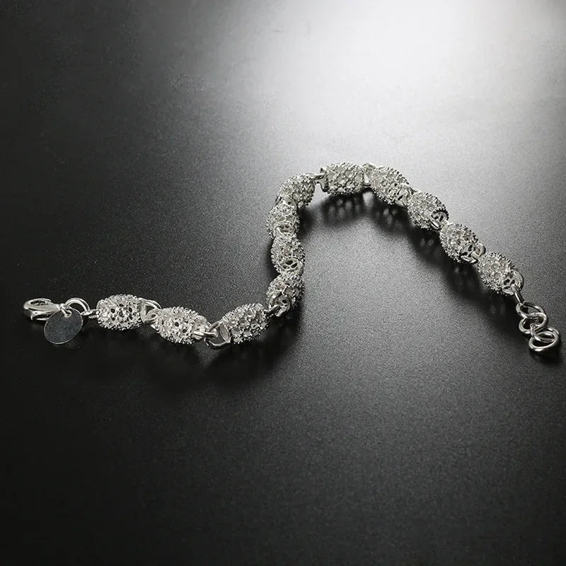 Elegant 925 Silver Flower Beads Charm Bracelets For Women