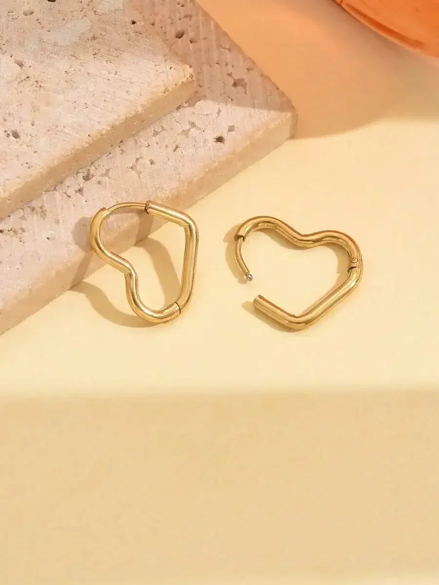 Heart Shape Stainless Steel Hoop Earrings For Women Daily Wear