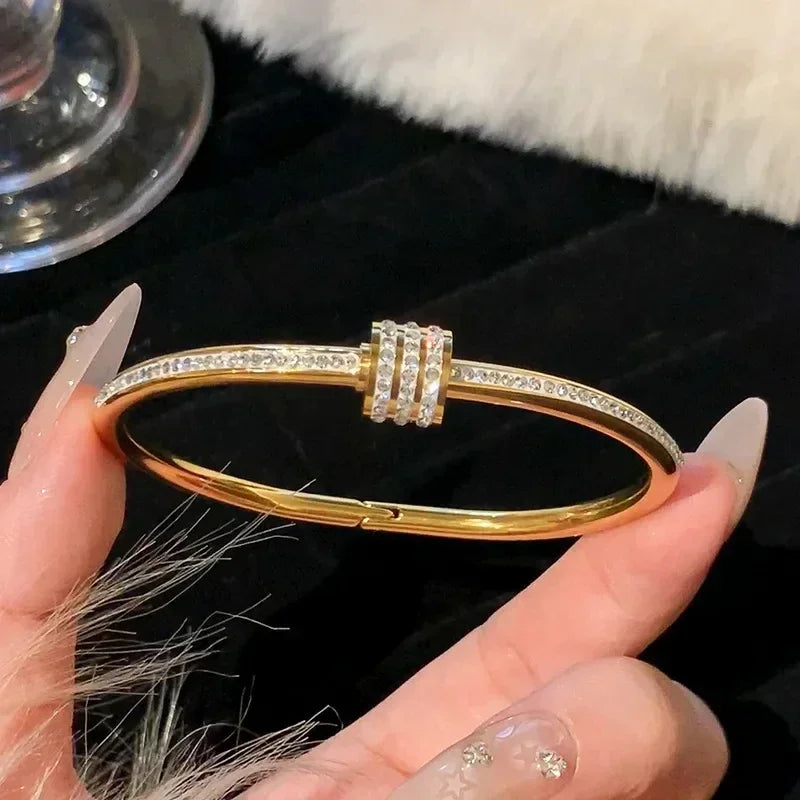 Stainless Steel Bracelet, Trendy with Rhinestone Inlaid Knot Bangles Bracelets for Women