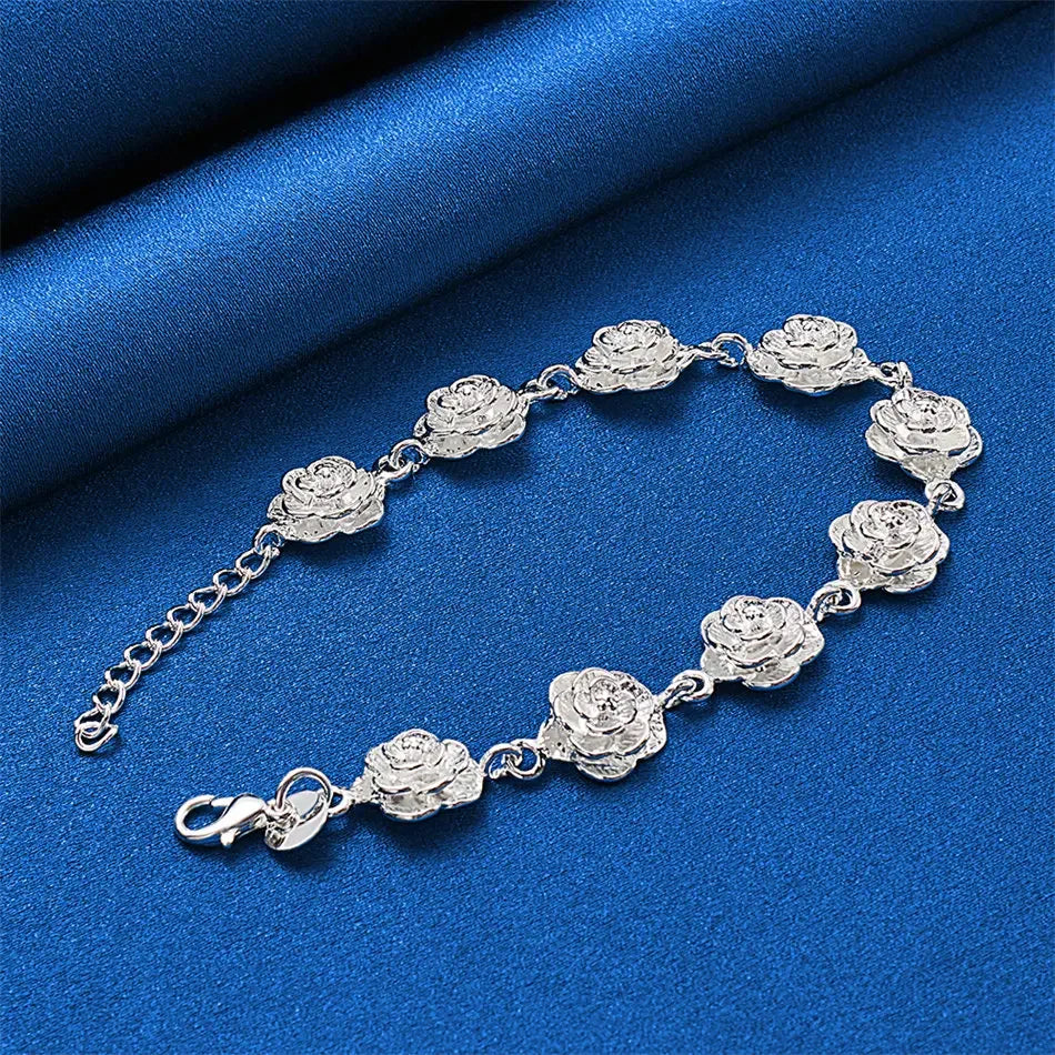 925 sterling silver 8-inch luxurious flower bracelet for women