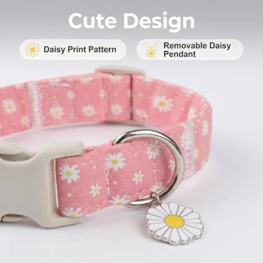 Daisy Dog Collar, Cute and Durable Quick-Release Pet Collar for Small, Medium, Large Dogss Pink, L