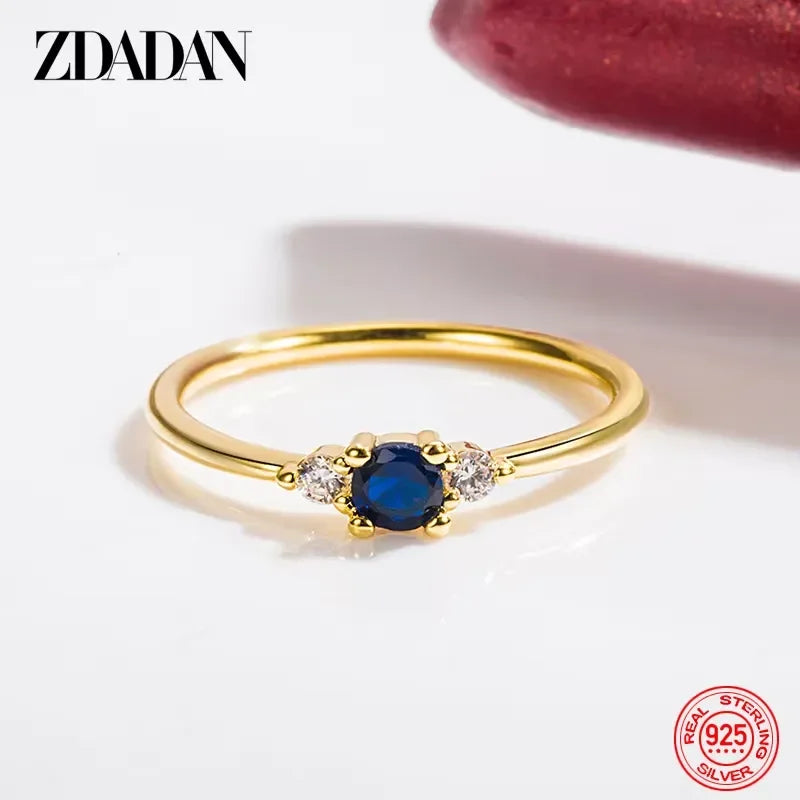 925 Silver 18K Gold Blue Zircon Ring For Women