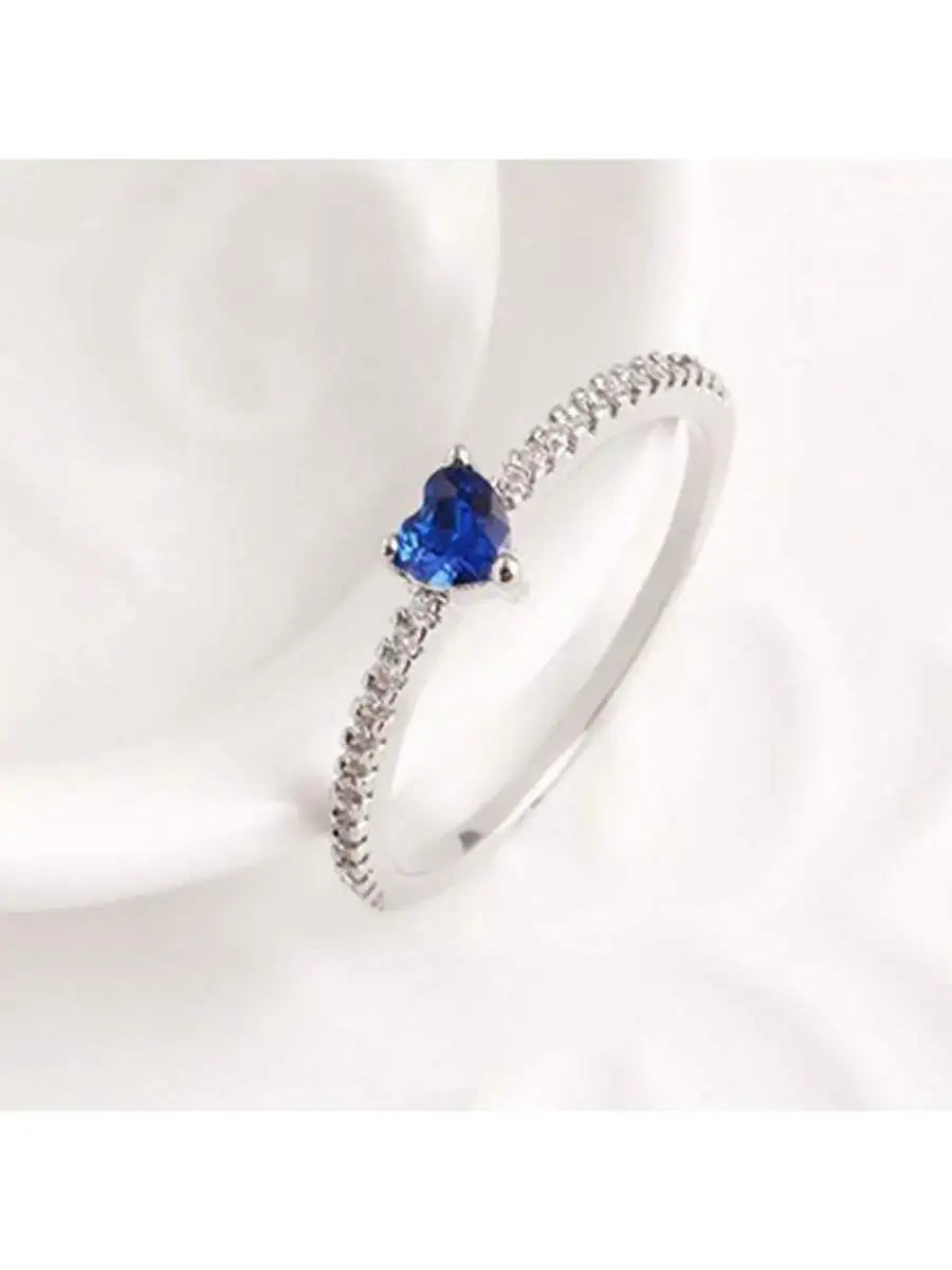 Heart Shaped Blue Cubic Zirconia Ring For Women