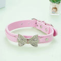 Cute PU Leather Dog Puppy Collar Bling Rhinestone Bowknot for Small Medium Larger Dog