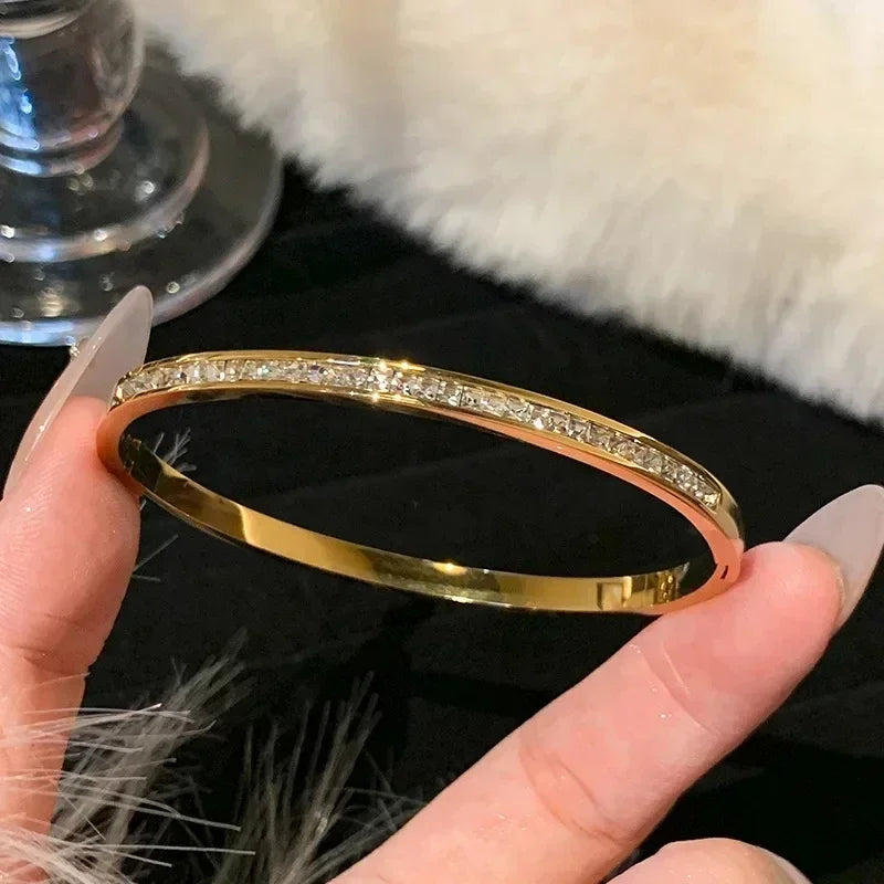 Stainless Steel Bracelet, Trendy with Rhinestone Inlaid Knot Bangles Bracelets for Women
