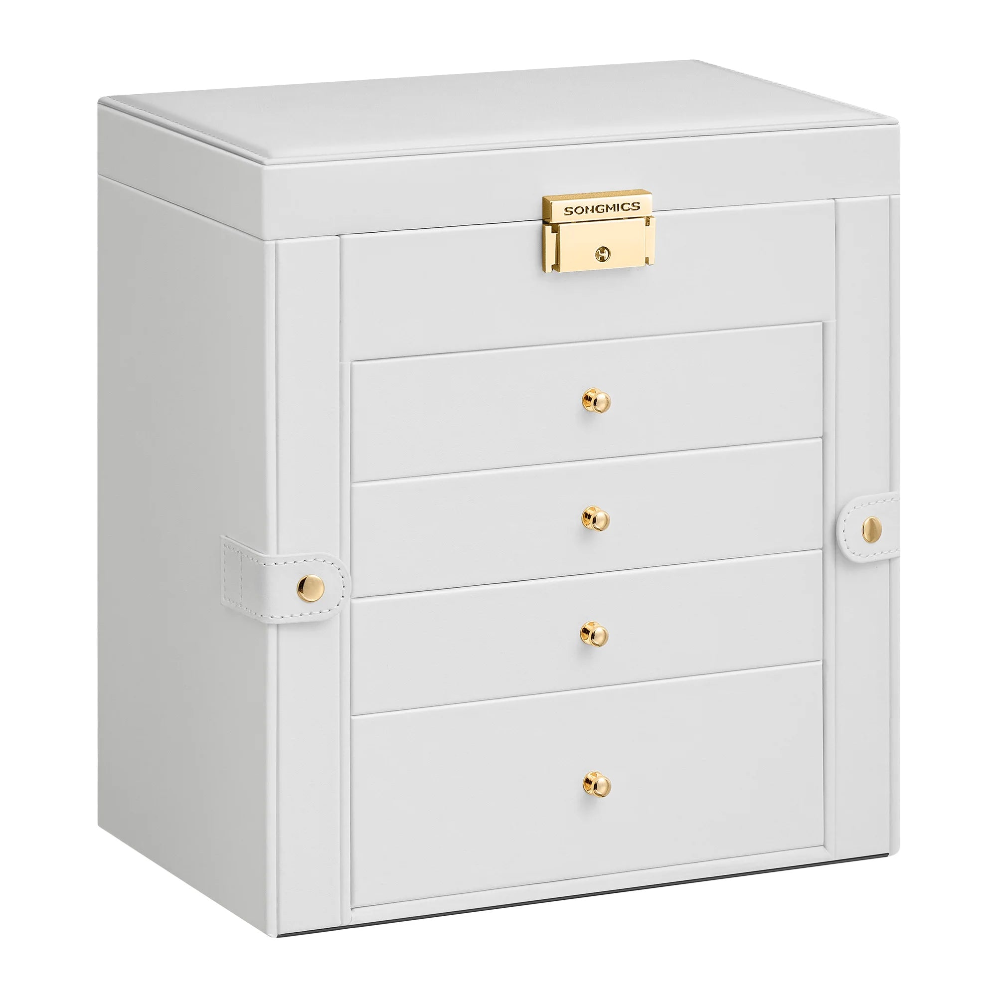 Beautiful 5-Layer Jewelry Box Organizer with 4 Drawers, Jewelry Storage Case with Lock and Mirror