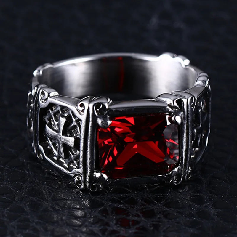 Fashion Personality Exquisite Red Zircon Cross Pattern Ring for Men