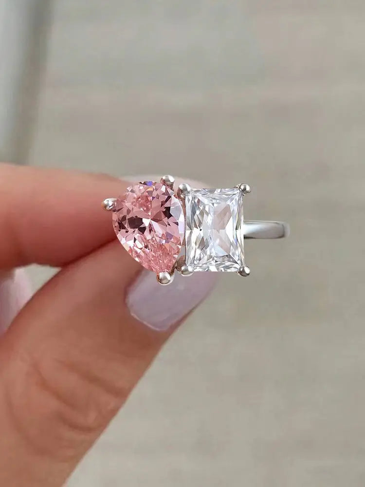 Beautiful 925 Sterling Silver Simple Classic Marquise Zircon Ring For Women