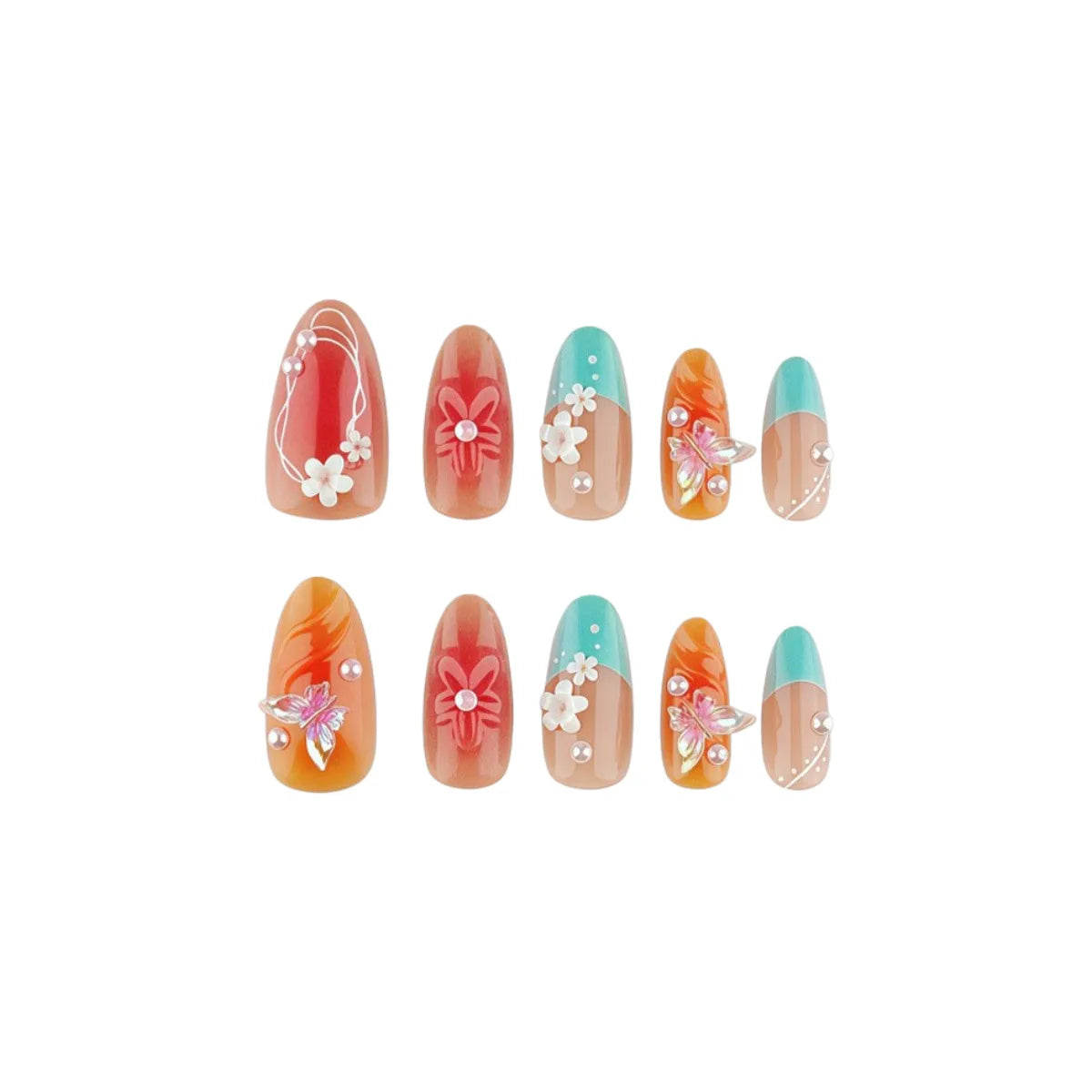 24Pcs fake nail art, 3D three-dimensional flower pearl gentle fake nail
