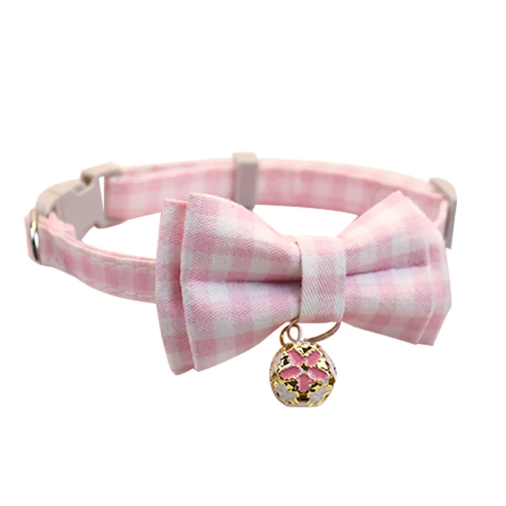 Beautiful pet collar cat dog bow plaid bell collar floral colored