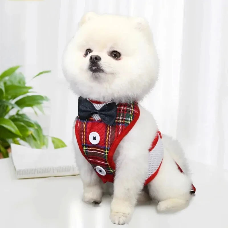 Elegant Bowtie Dog Harness Vest with Leash Adjustable Cat Harness Leash Set Cute Bowknot Tuxedo