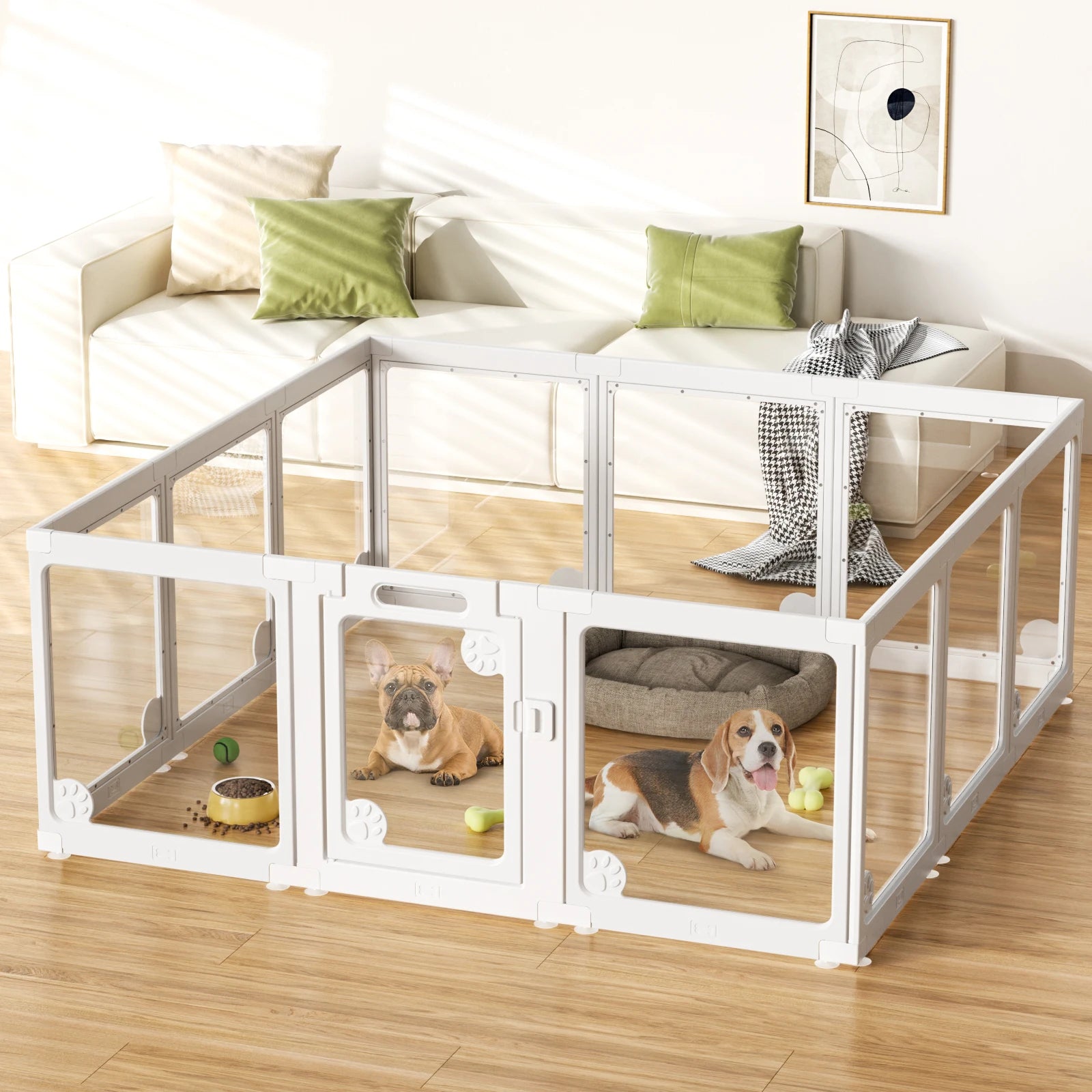 Clear Acrylic Dog Play Pen Indoors 24", 8 Panels Transparent Puppy Playpen with Door