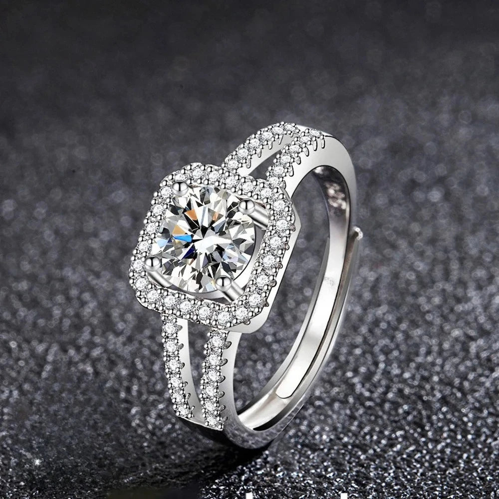 Luxury 925 Sterling Silver Plated Ring Sparkling Cubic Zirconia Elegant