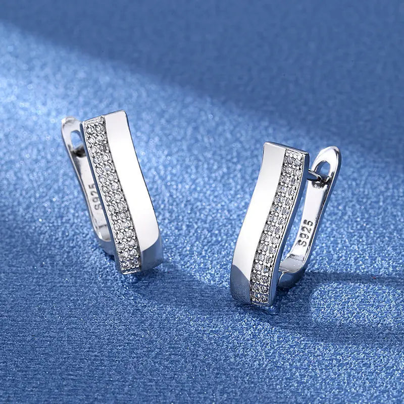 Luxury 925 Sterling Silver Earrings  High Quality White Zircon Earrings