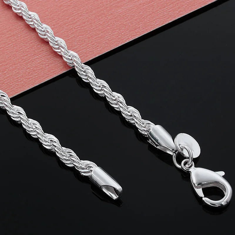 Hot Charms Fine 4MM Rope Chain 925 Sterling Silvery Necklaces for Woman and Men