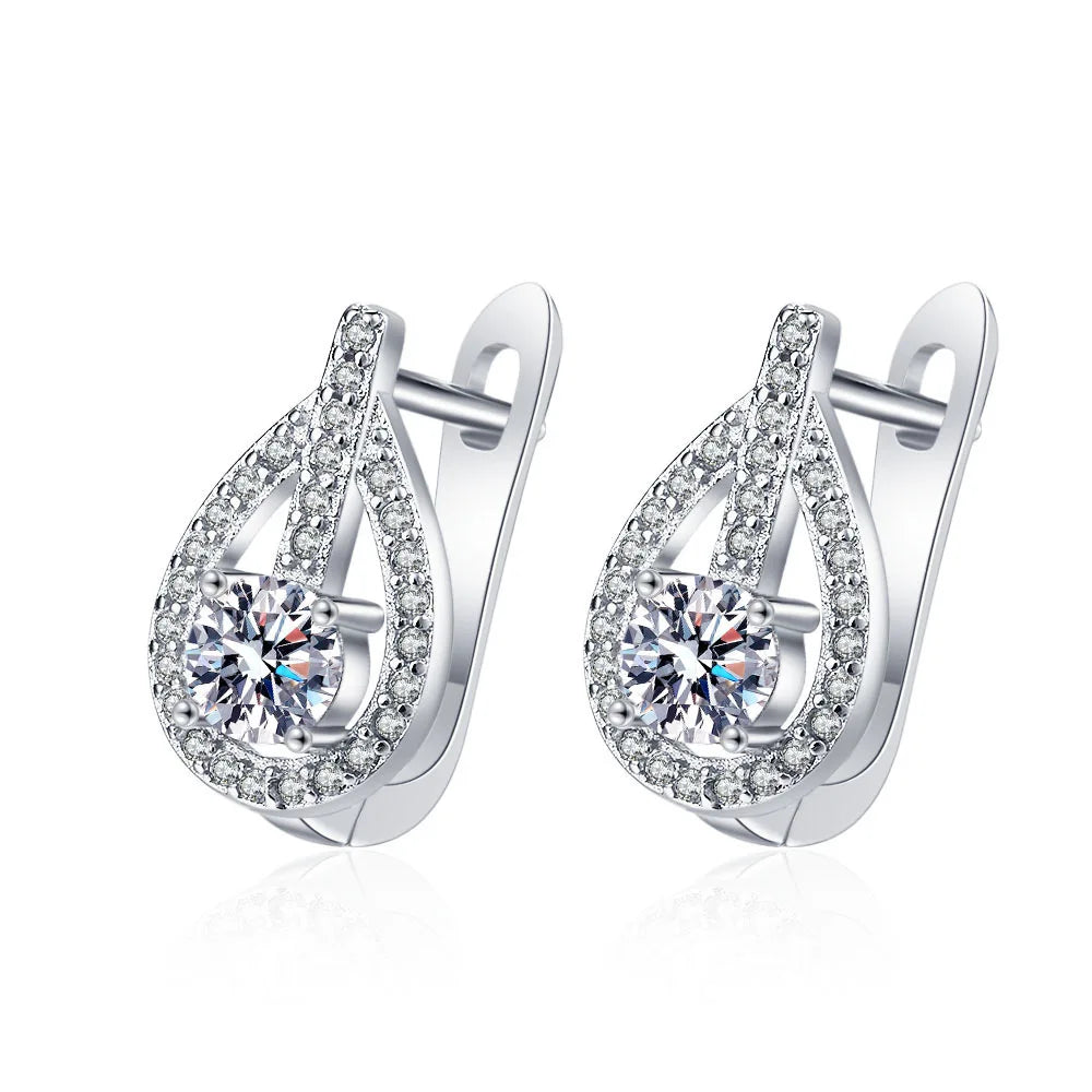 Luxury 925 Sterling Silver Earrings  High Quality White Zircon Earrings