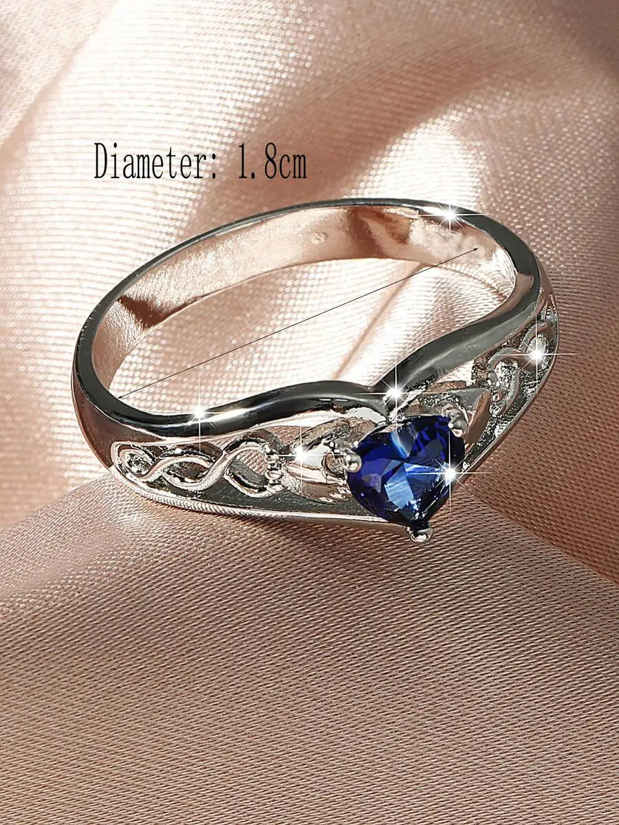 Blue Gemstone Heart Shape Cocktail Ring For Women