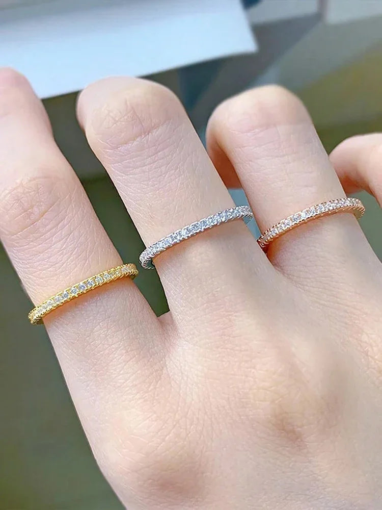 925 Sterling Silver 1.4mm Fashion Simplicity Full Zircon Stackable Plain Ring for Women