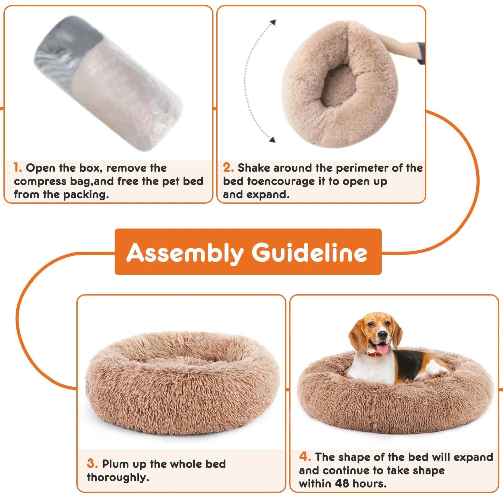 Calming Dog Bed for Medium to Large Dogs Washable Large Pet Bed Anti-Slip Round Fluffy Plush