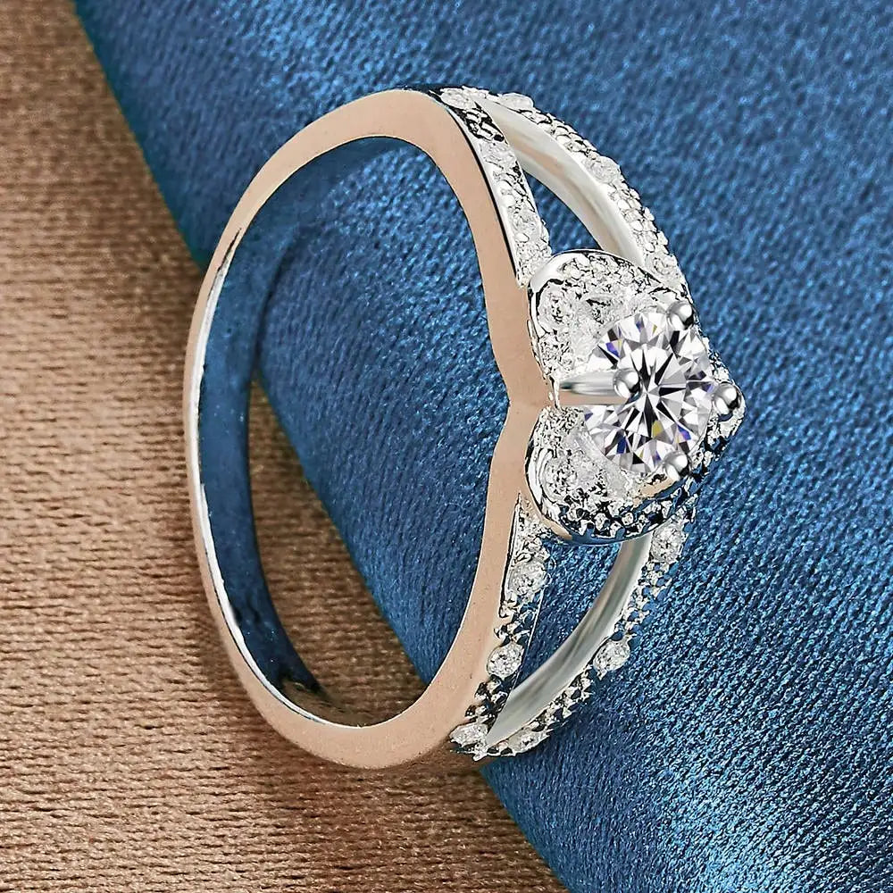 925 Sterling Silver Plated Heart Zirconia Ring For Women