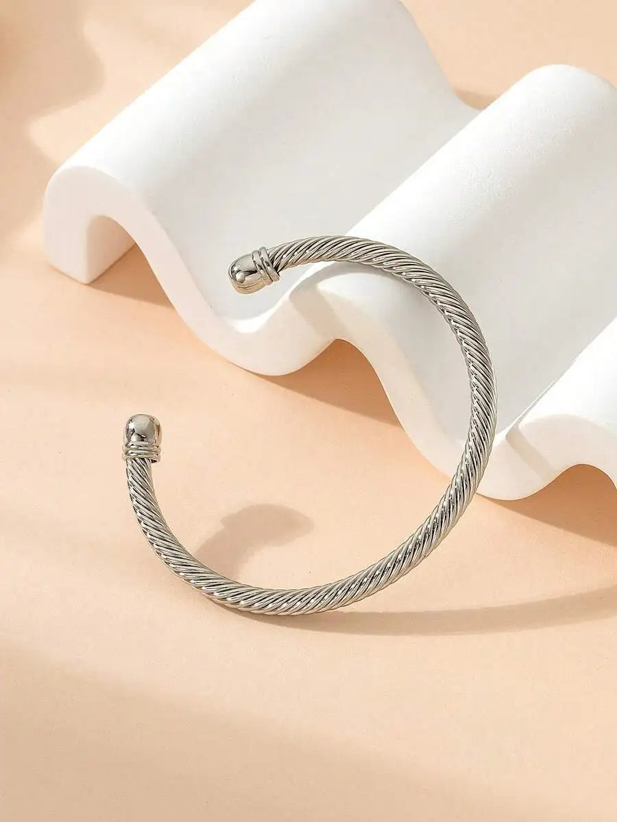 Metallic Minimalist Open Cuff Bracelet for Woman