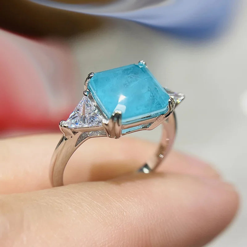 Exquisite 925 Sterling Silver Paraiba Emerald Tourmaline Gemstone Rings For Women
