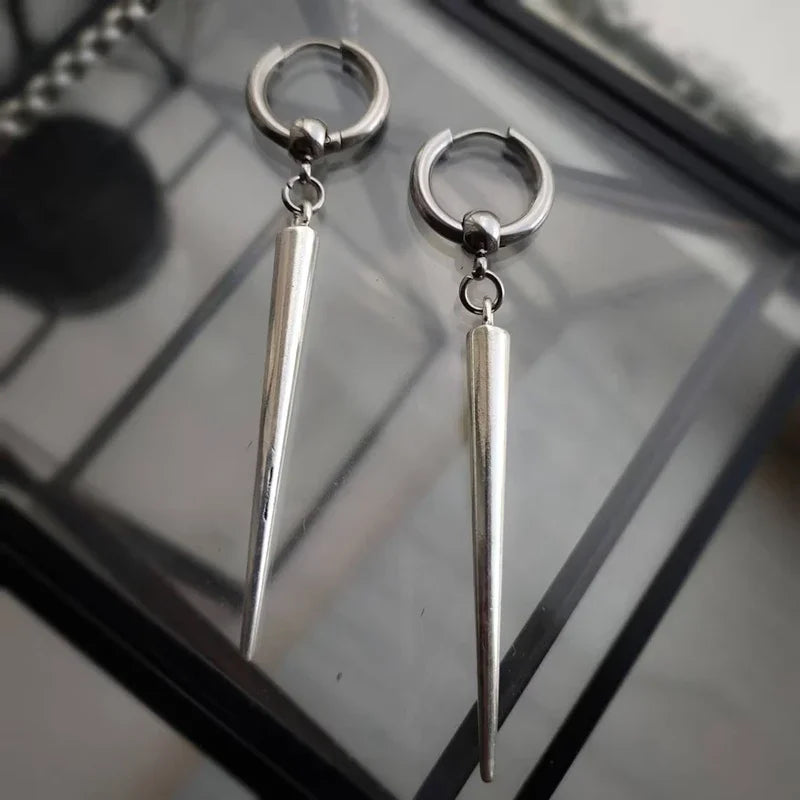 Hip Hop Punk Minimalist Rivets Cone Pendant Earrings for Men and Women