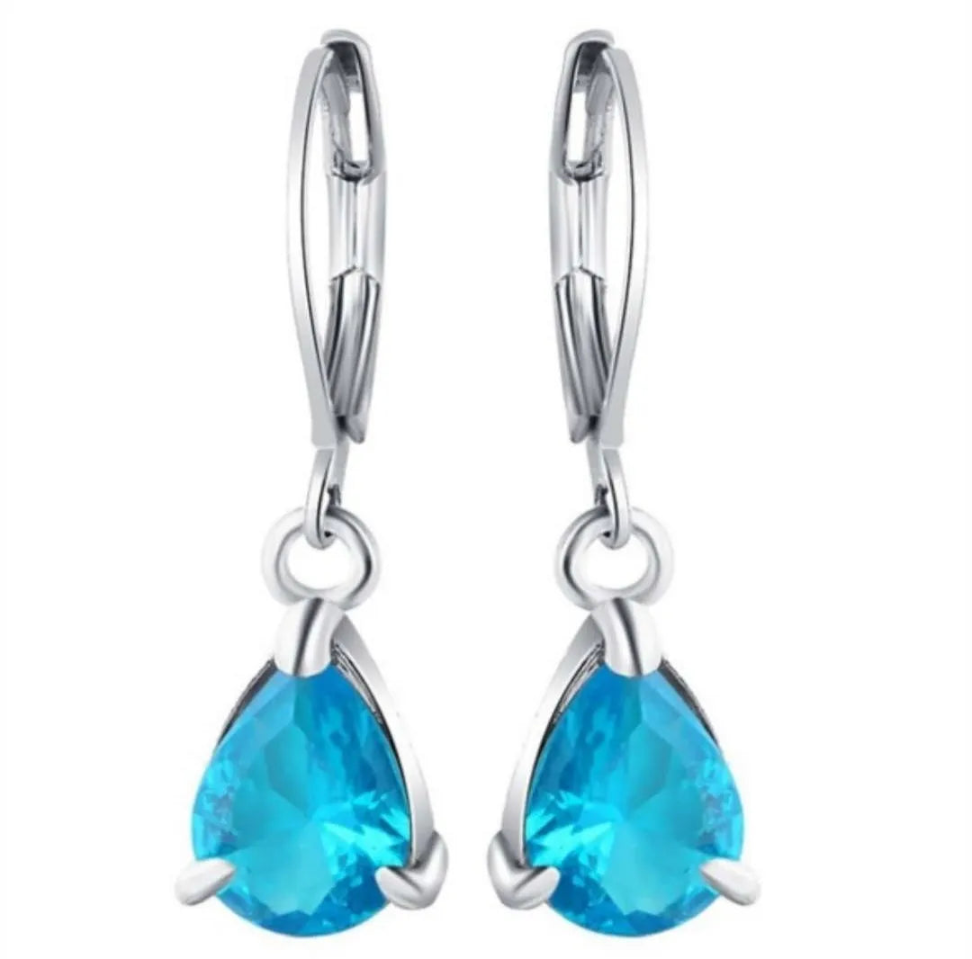 Fashion Jewelry Ladies Blue White Water Drop Shaped Crystal Rhinestone Zircon Metal Dangle Earring for Women