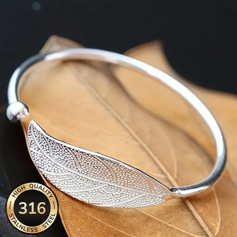 Ladies' elegant leaf-shaped bracelet, 316 stainless steel - suitable for daily wear