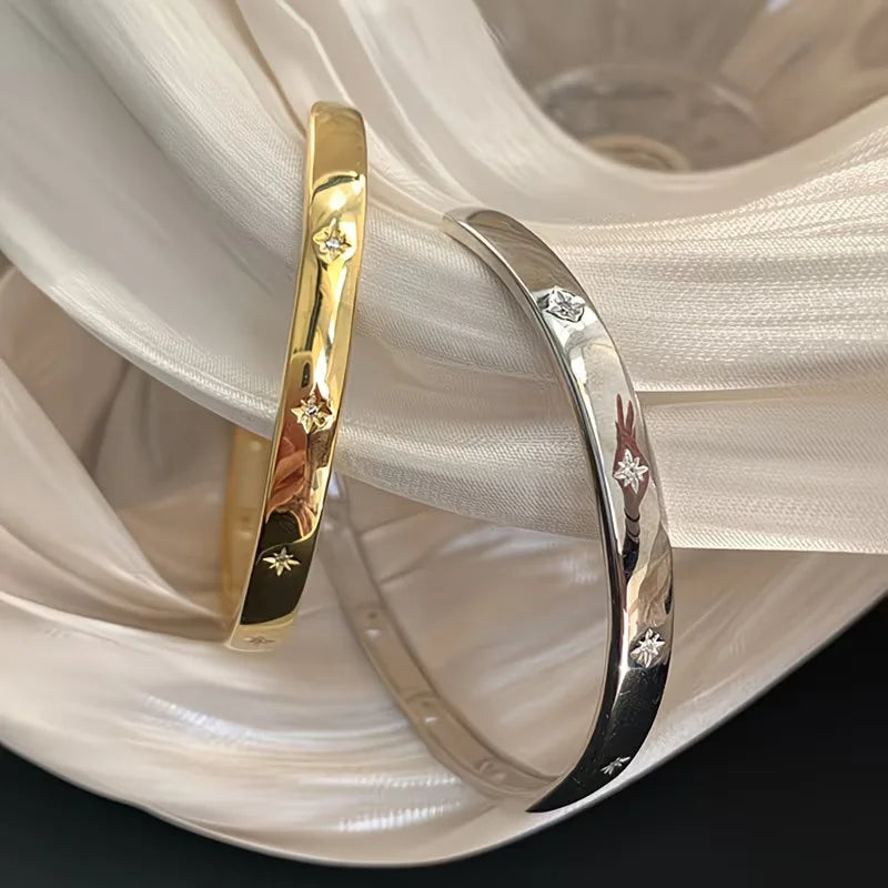A Star-encrusted Open Cuff Bracelet, A Simple Wrist Jewelry Gift for Women for Everyday