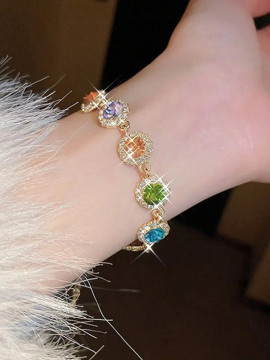 Elegant Rainbow Crystal Charm Bracelet For Women