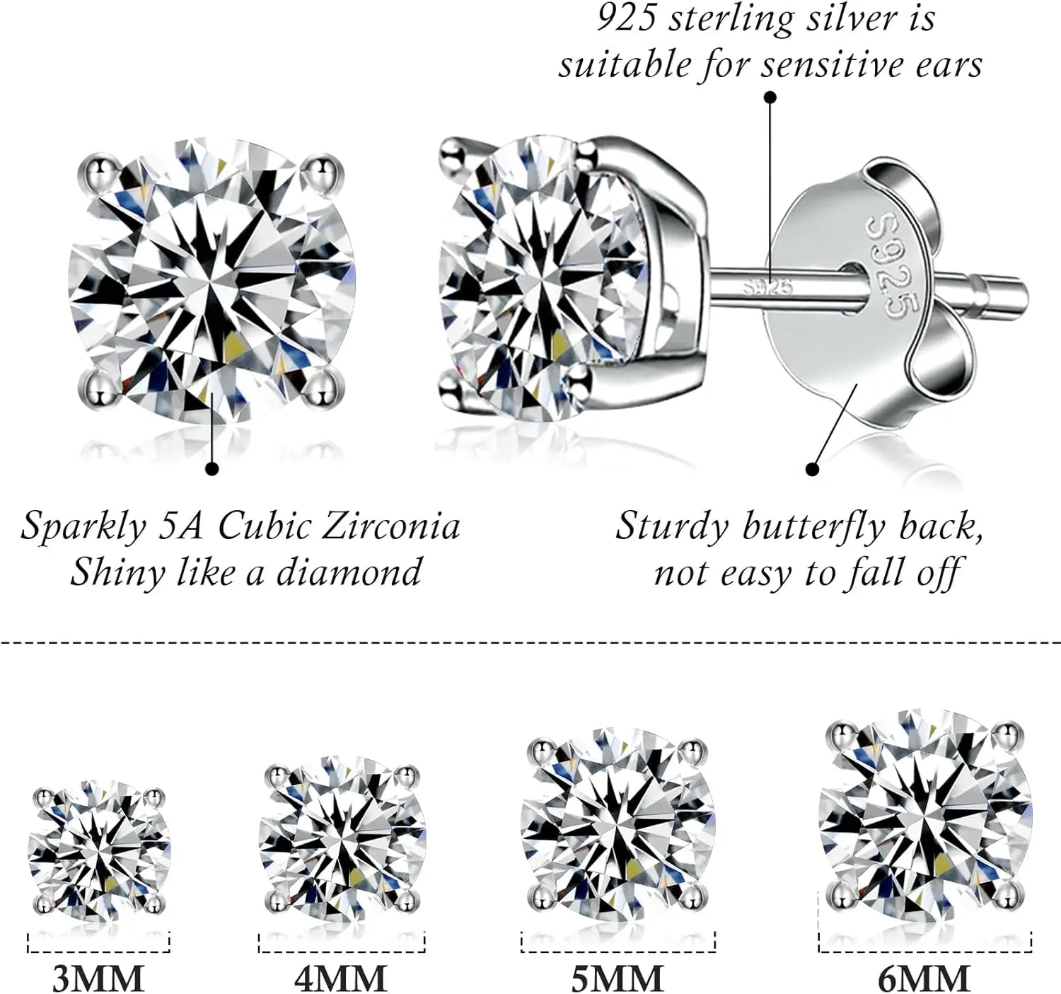 925 Sterling Silver Stud earrings Set  White Gold Plated Hypoallergenic Stud Earrings Cubic Zirconia Stud Earrings for Women