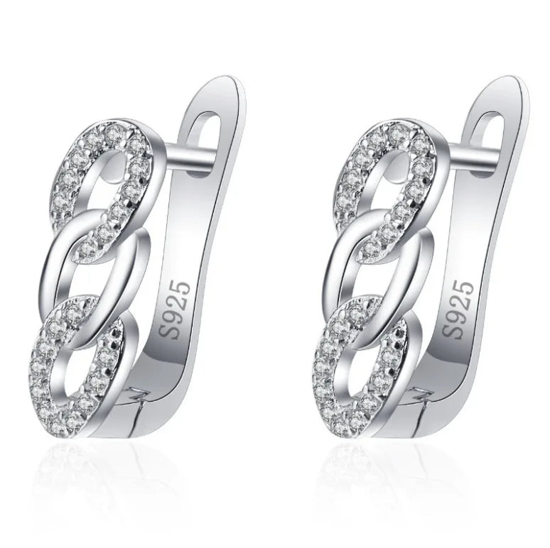 Luxury 925 Sterling Silver Earrings  High Quality White Zircon Earrings