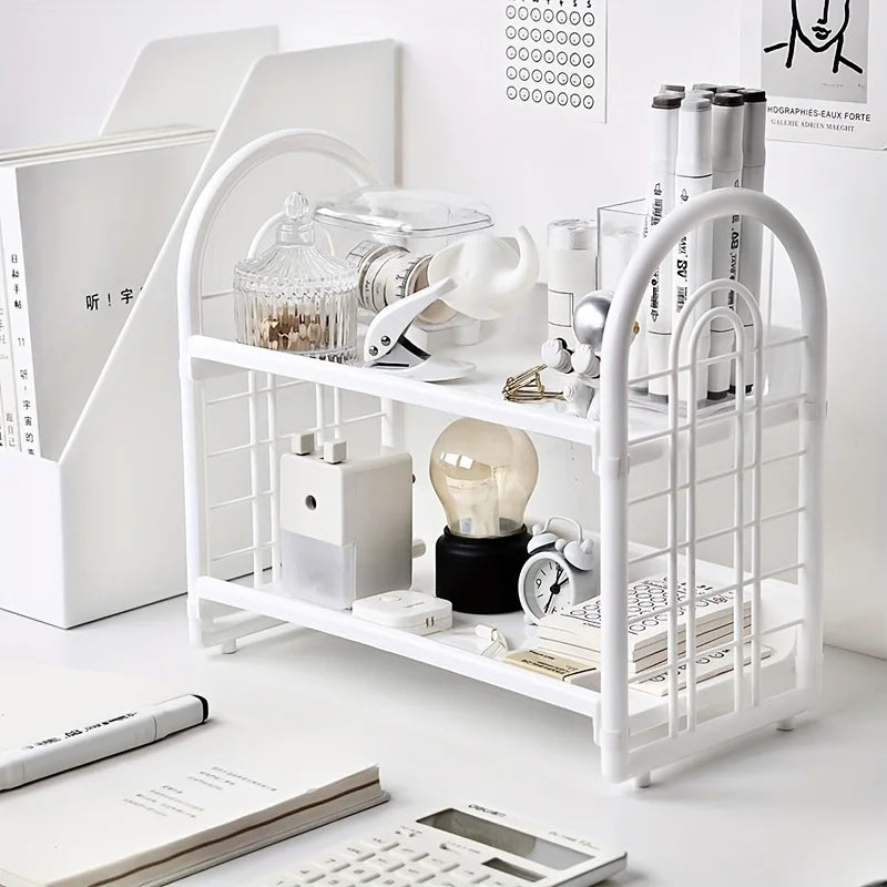 1pc Double Layer Multi-Functional Plastic Desktop Organizer Shelf for Cosmetics, Bedroom, and Dormitory Accessories