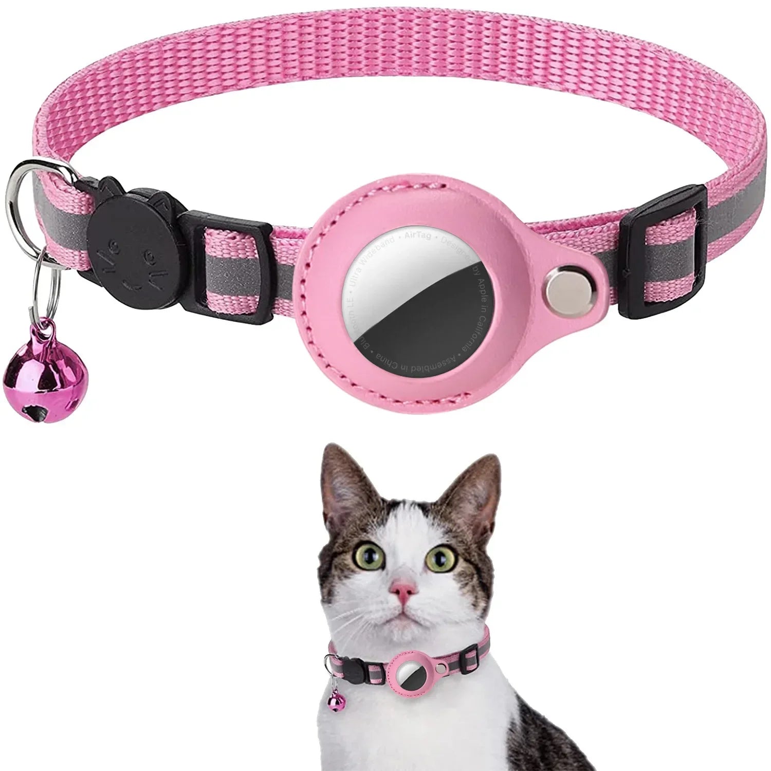 Cat / dog AirTag Holder Collar Breakaway Reflective Strips Adjustable Kitten Collar Waterproof