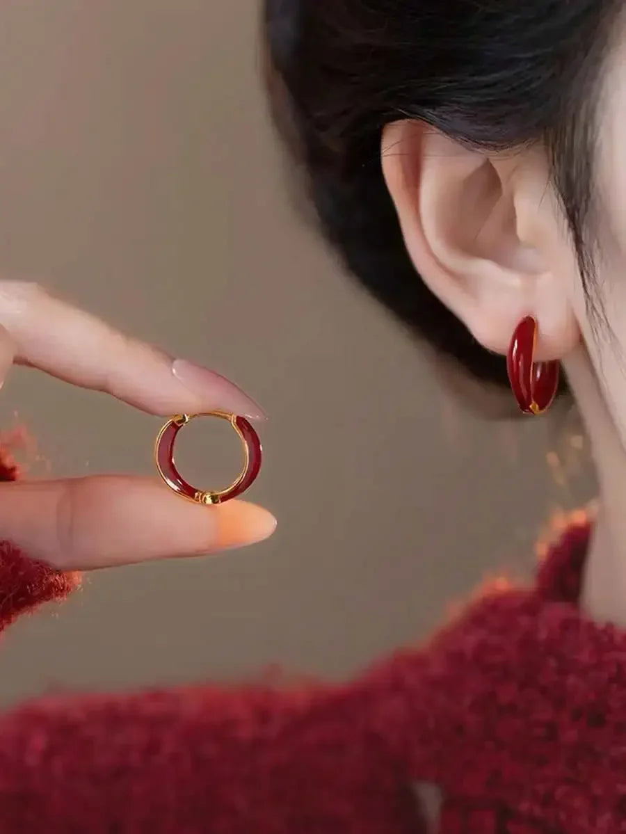 Elegant Geometric Red Hoop Earrings For Women Daily Casual Wear