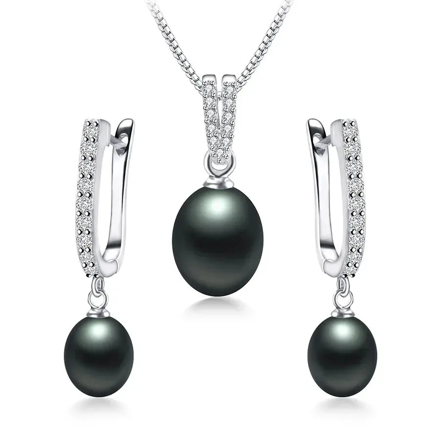 Luxury 8-9mm Rice Freshwater Pearl Earrings and Necklaces Jewelry Set for Women 925 Sterling Silver 45cm Pendant Necklace
