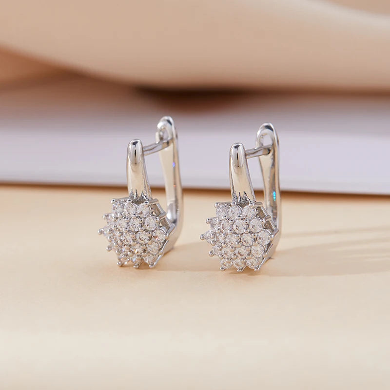 Cute Small White Cubic Zirconia Stone Snowflake Hoop Earrings for Women
